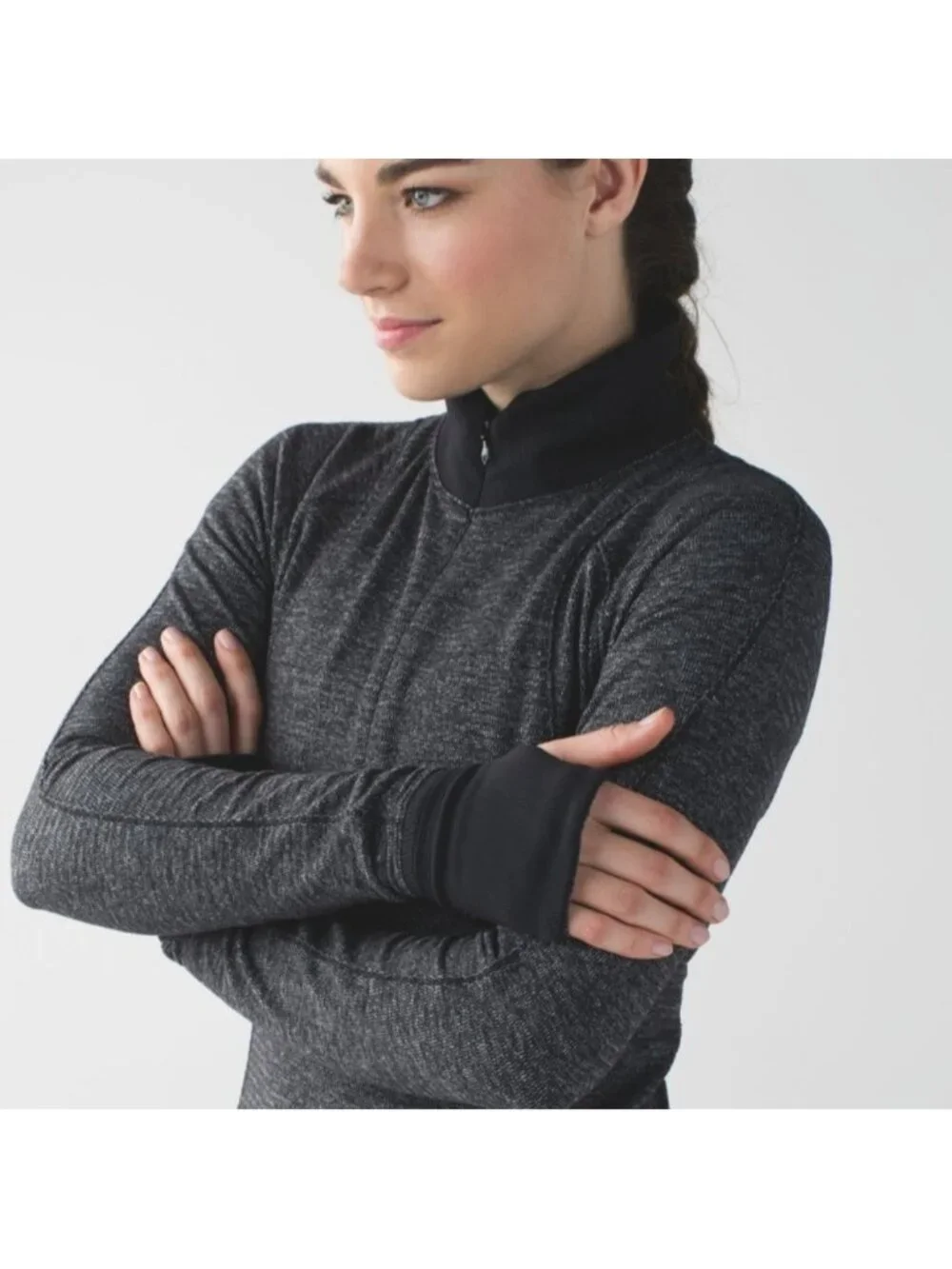 Lululemon Runderful 1/2 Zip Mini Check Pique Black Heathered Black / Black